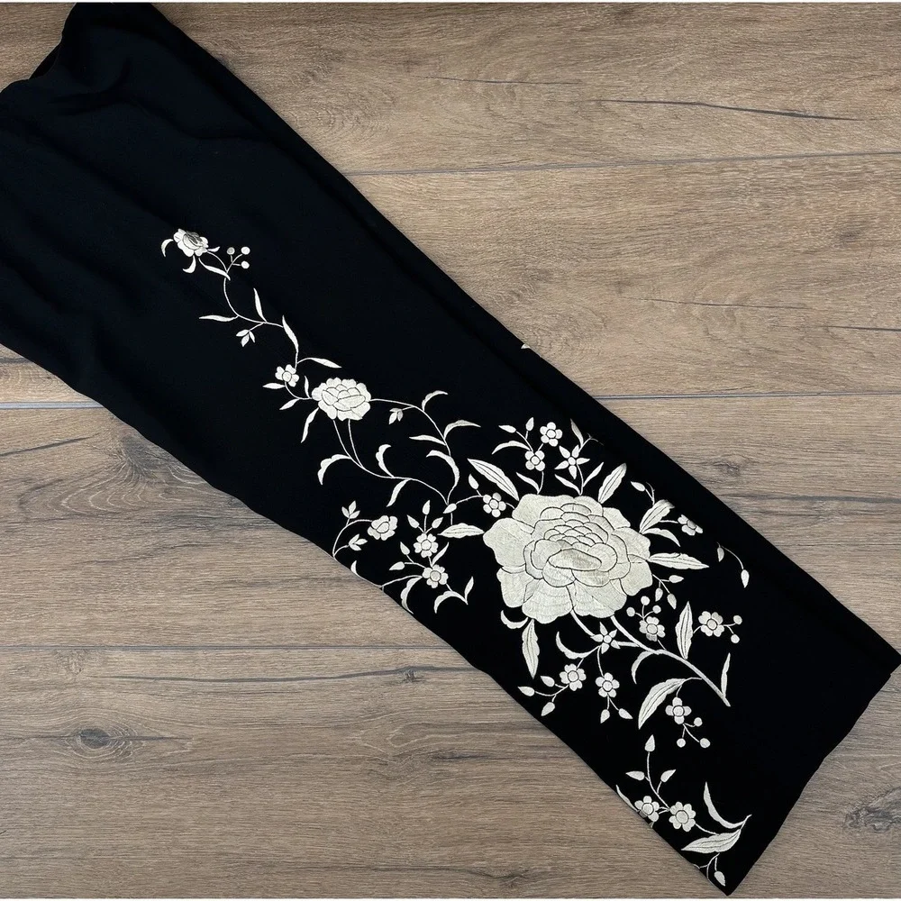 Lafayette 148 New York Embroidered Floral Wide Leg Pants Size 6‎ Black Ivory